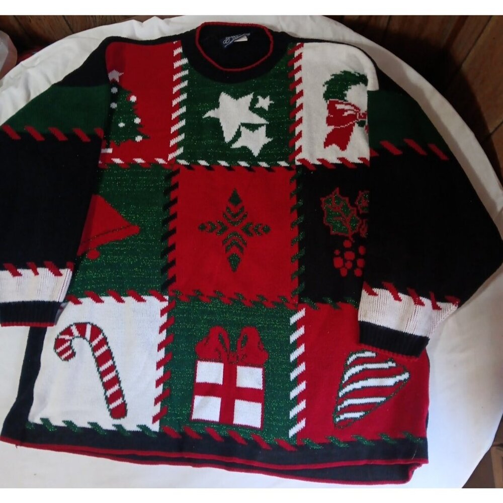 Women's Christmas Sweater 17 XL/XXL J. J. Browne Colorblock Patch Ugly READ